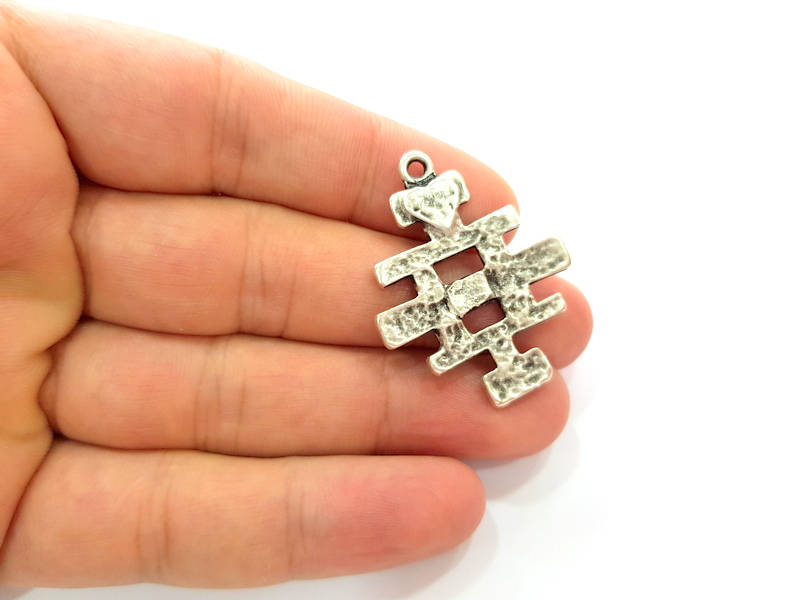 2 Silver Charms Antique Silver Plated Charms (39x32mm)  G8223