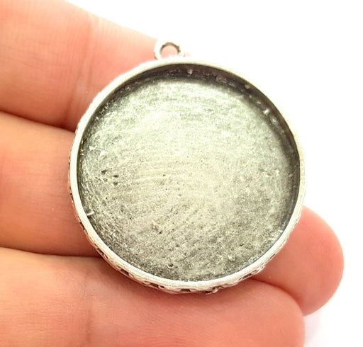 Silver Pendant Blank Bezel Base Setting Necklace Blank Mountings Antique Silver Plated  (29 mm blank) G8136