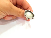 Silver Ring Blank Base Bezel Settings Cabochon Base Mountings Adjustable (25x18mm Blank) , Antique Silver Plated Brass G8139