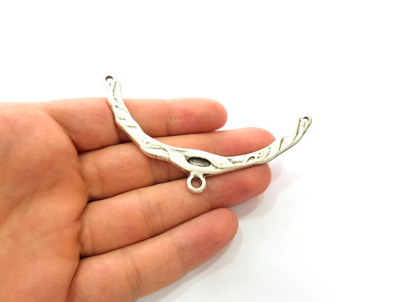 Antique Silver Plated Large Pendants (95x18mm) Antique Silver Plated Metal  G6114