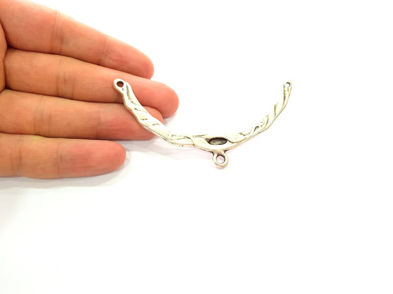 Antique Silver Plated Large Pendants (95x18mm) Antique Silver Plated Metal  G6114