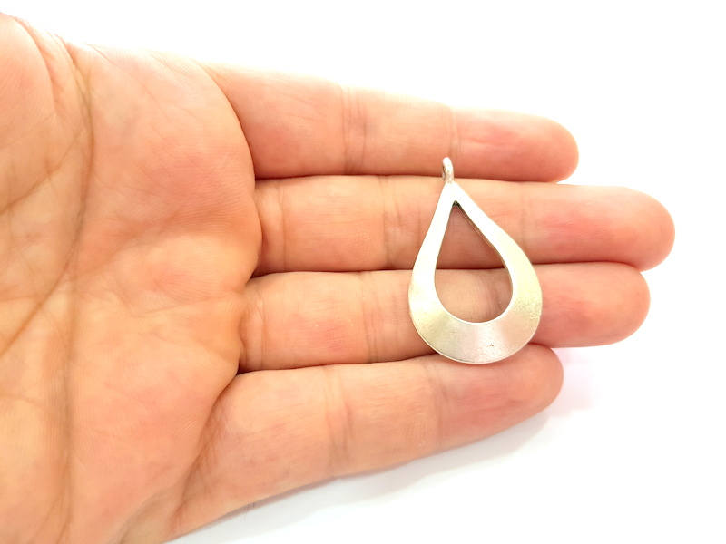 5 Silver Drop Pendant Antique Silver Plated Pendant (40x24mm) G7697