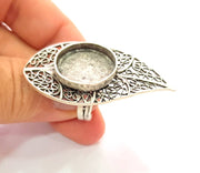 Silver Ring Blank Base Bezel Settings Cabochon Base Mountings Adjustable (20mm Blank) , Antique Silver Plated Brass G8145
