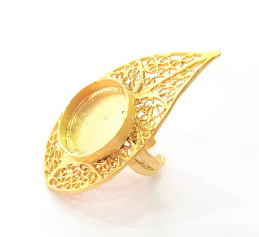 Gold Ring Blank Ring Settings Ring Bezel Base Cabochon Mountings Adjustable  (20mm blank ) Gold Plated Brass G8150