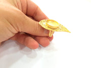 Gold Ring Blank Ring Settings Ring Bezel Base Cabochon Mountings Adjustable  (20mm blank ) Gold Plated Brass G8150