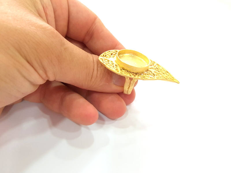 Gold Ring Blank Ring Settings Ring Bezel Base Cabochon Mountings Adjustable  (20mm blank ) Gold Plated Brass G8150