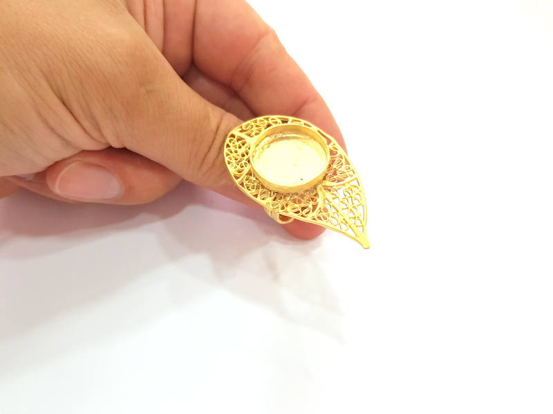 Gold Ring Blank Ring Settings Ring Bezel Base Cabochon Mountings Adjustable  (20mm blank ) Gold Plated Brass G8150