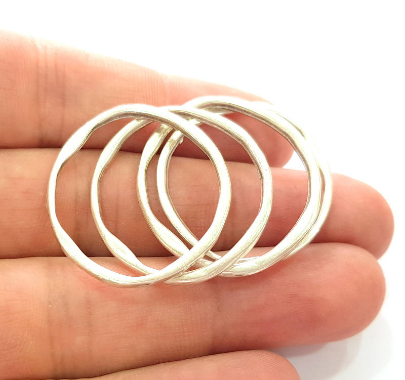 10 Silver Circle Connector Antique Silver Plated Circle (32mm) G8157