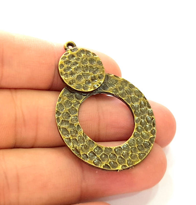 2 Antique Bronze Hammered Charms (46x32mm) G8175