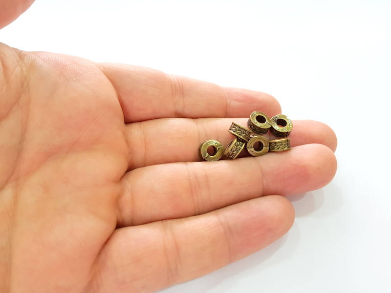 10 Antique Bronze Rondelle Beads Findings , Antique Bronze Plated Metal G8178