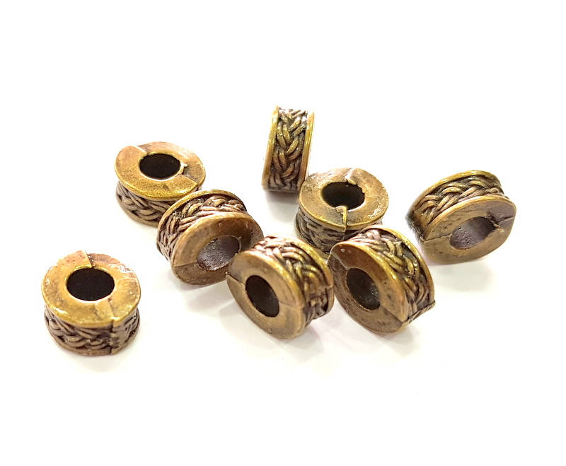 10 Antique Bronze Rondelle Beads Findings , Antique Bronze Plated Metal G8178