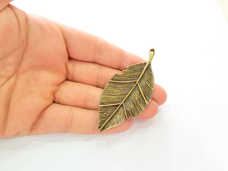 Antique Bronze Leaf Pendant (78x33mm) G8183