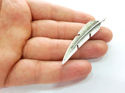 2 Silver Feather Pendant Antique Silver Plated Pendants (67x12mm)  G8424