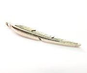 2 Silver Feather Pendant Antique Silver Plated Pendants (67x12mm)  G8424