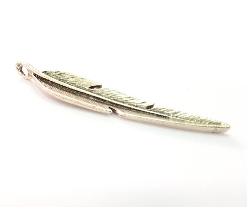 2 Silver Feather Pendant Antique Silver Plated Pendants (67x12mm)  G8424