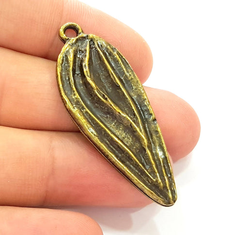 2 Antique Bronze Leaf Charm Antique Bronze Charm (47x18mm) G8434