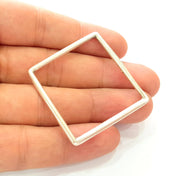 2 Silver Square Connector Pendant Antique Silver Plated Geometric Pendants (42mm) G8461