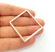 2 Silver Square Connector Pendant Antique Silver Plated Geometric Pendants (42mm) G8461