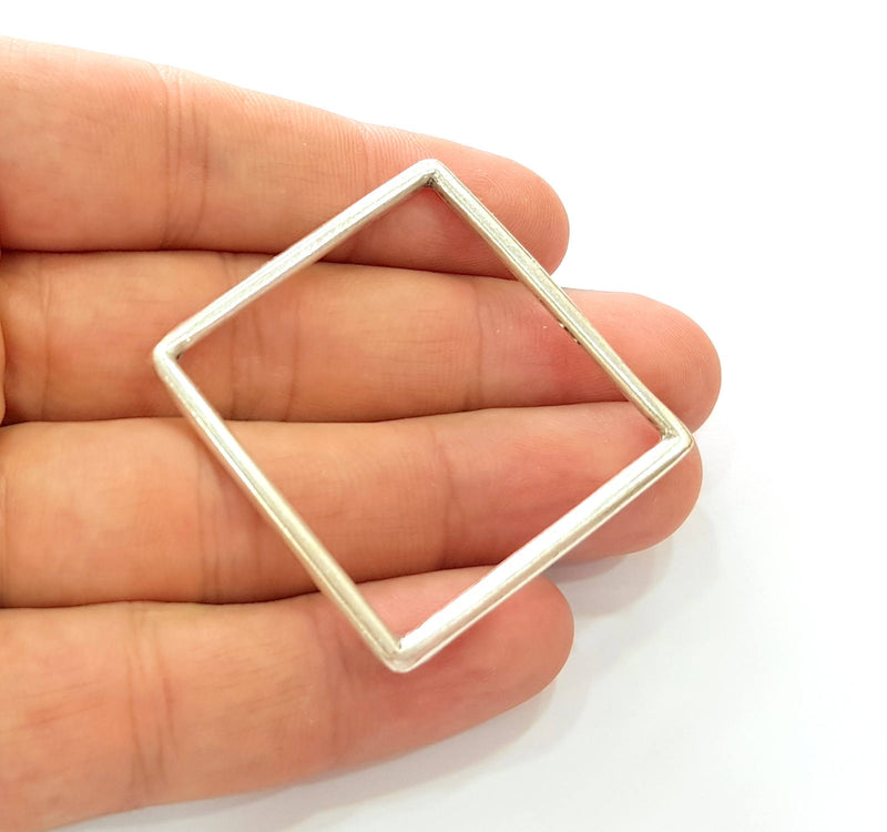 2 Silver Square Connector Pendant Antique Silver Plated Geometric Pendants (42mm) G8461