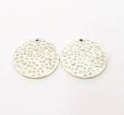 2 Antique Silver Plated Brass Charms 24mm  G13365