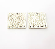 2 Silver Plated Square Connector Antique Silver Plated Brass Hammered Charms (21mm)  G8463