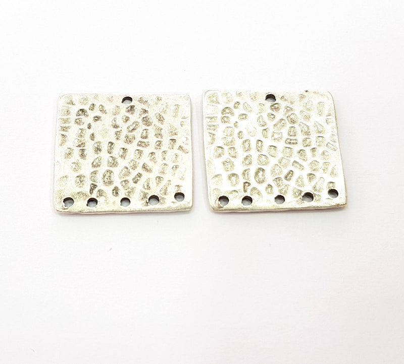 2 Silver Plated Square Connector Antique Silver Plated Brass Hammered Charms (21mm)  G8463
