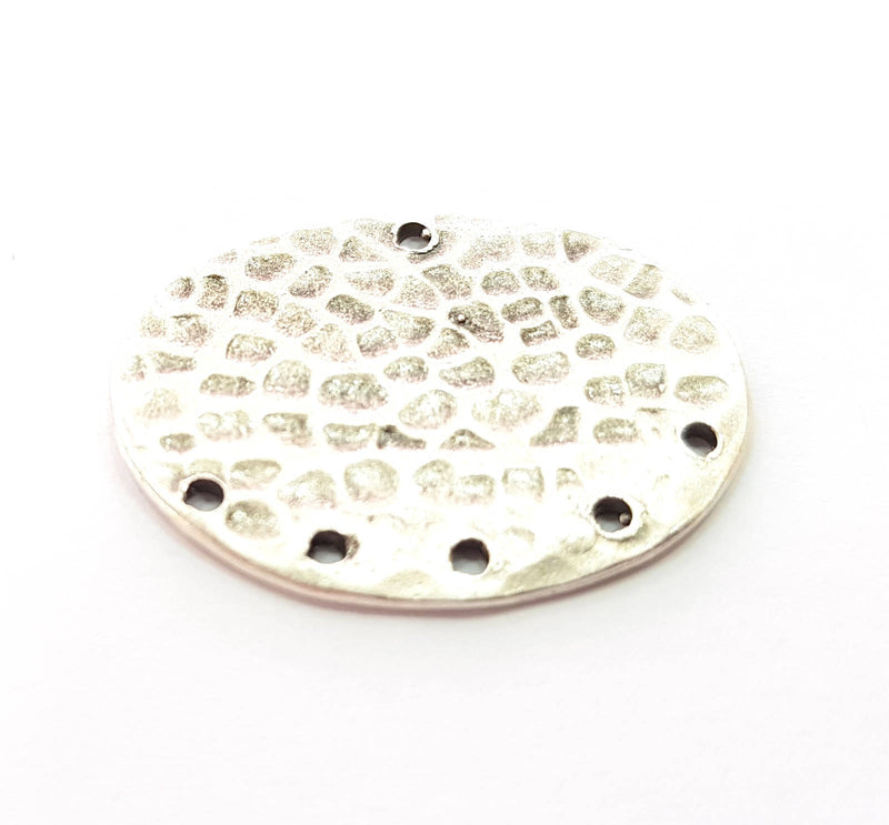 2 Silver Plated Connector Antique Silver Plated Brass Hammered Charms (27x25mm)  G8465