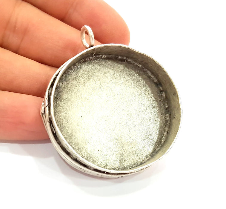 Silver Pendant Blank Bezel Base Setting Necklace Blank Resin Blank Mountings Antique Silver Plated Brass ( 42mm )  G8468