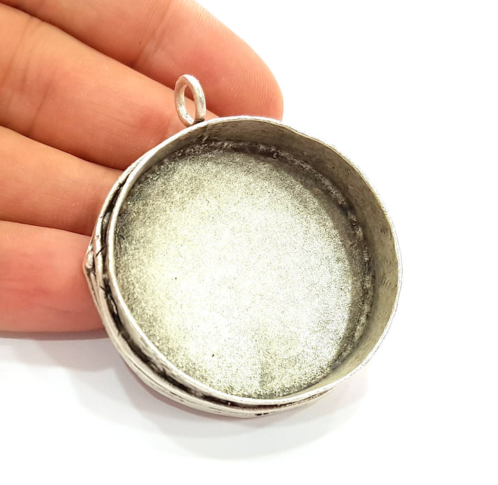 Silver Pendant Blank Bezel Base Setting Necklace Blank Resin Blank Mountings Antique Silver Plated Brass ( 42mm )  G8468