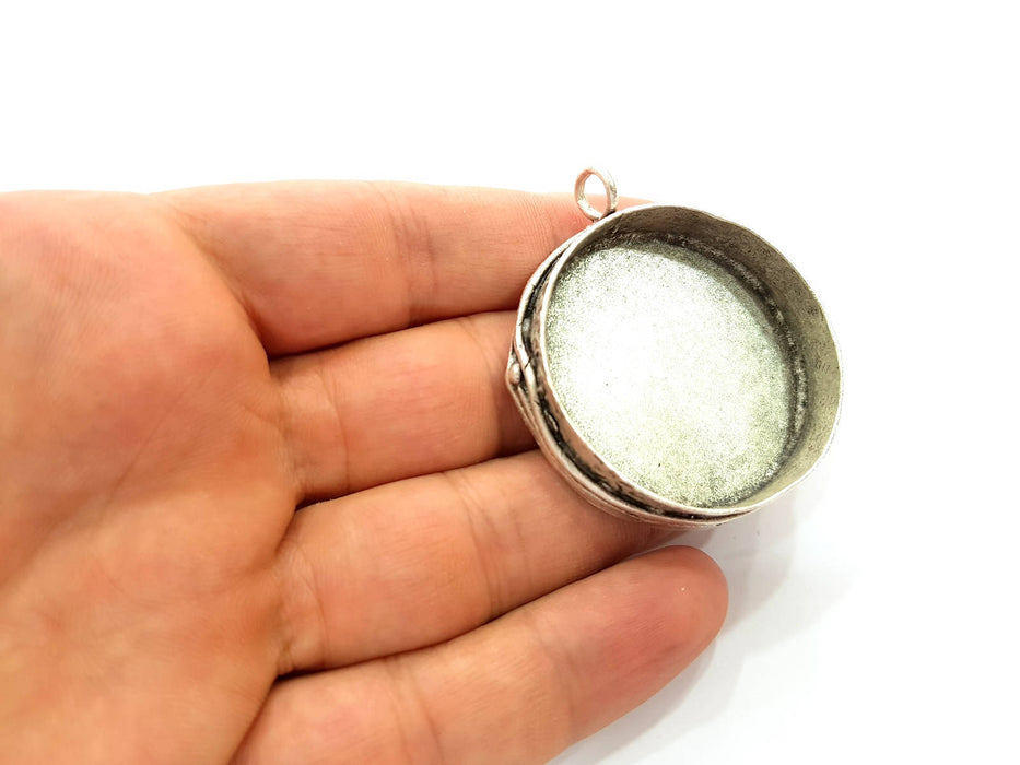 Silver Pendant Blank Bezel Base Setting Necklace Blank Resin Blank Mountings Antique Silver Plated Brass ( 42mm )  G8468