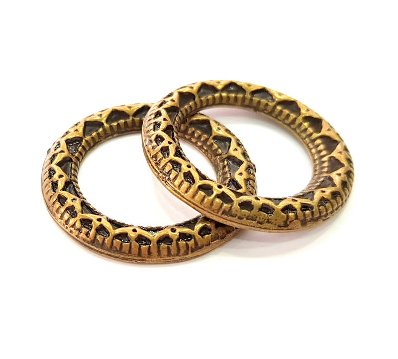 2 Antique Bronze Circle Connector Pendant (34mm) G8205