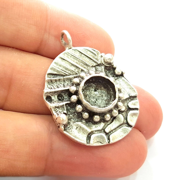 Silver Pendant Blank Bezel Base Setting Necklace Blank Resin Blank Mountings Antique Silver Plated Brass ( 32x22mm )  G8471