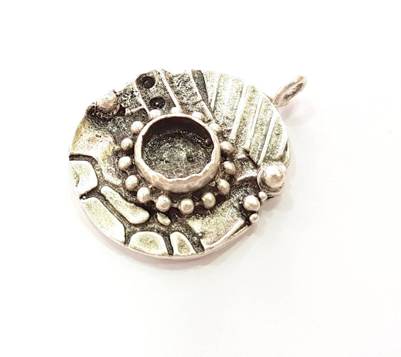 Silver Pendant Blank Bezel Base Setting Necklace Blank Resin Blank Mountings Antique Silver Plated Brass ( 32x22mm )  G8471