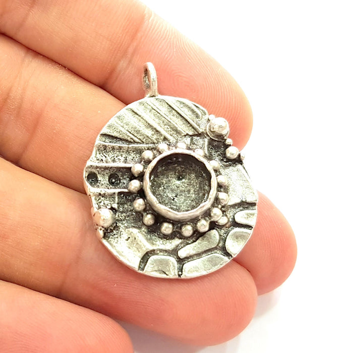 Silver Pendant Blank Bezel Base Setting Necklace Blank Resin Blank Mountings Antique Silver Plated Brass ( 32x22mm )  G8471