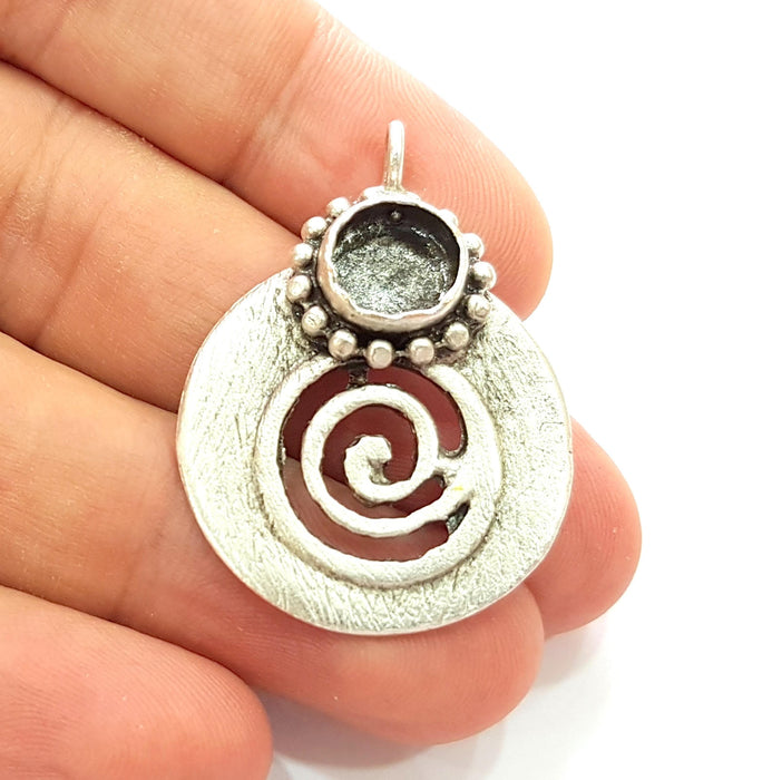 Silver Pendant Blank Bezel Base Setting Necklace Blank Resin Blank Mountings Antique Silver Plated Brass ( 34x23mm )  G8472