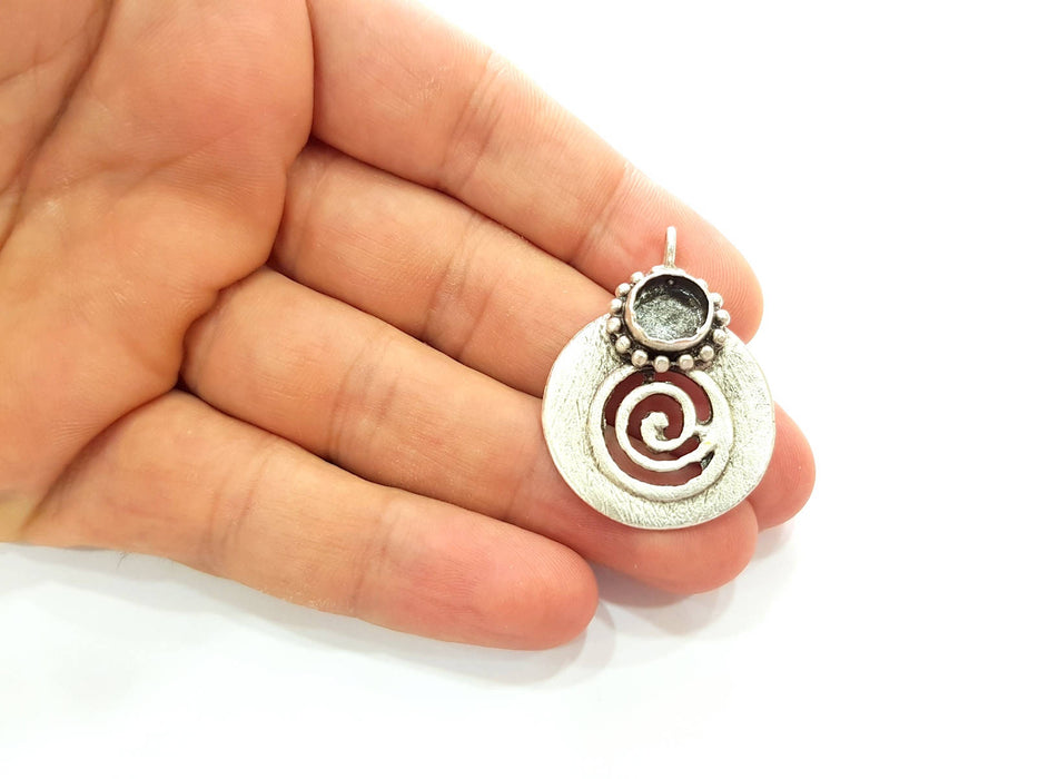 Silver Pendant Blank Bezel Base Setting Necklace Blank Resin Blank Mountings Antique Silver Plated Brass ( 34x23mm )  G8472