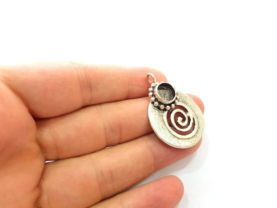 Silver Pendant Blank Bezel Base Setting Necklace Blank Resin Blank Mountings Antique Silver Plated Brass ( 34x23mm )  G8472