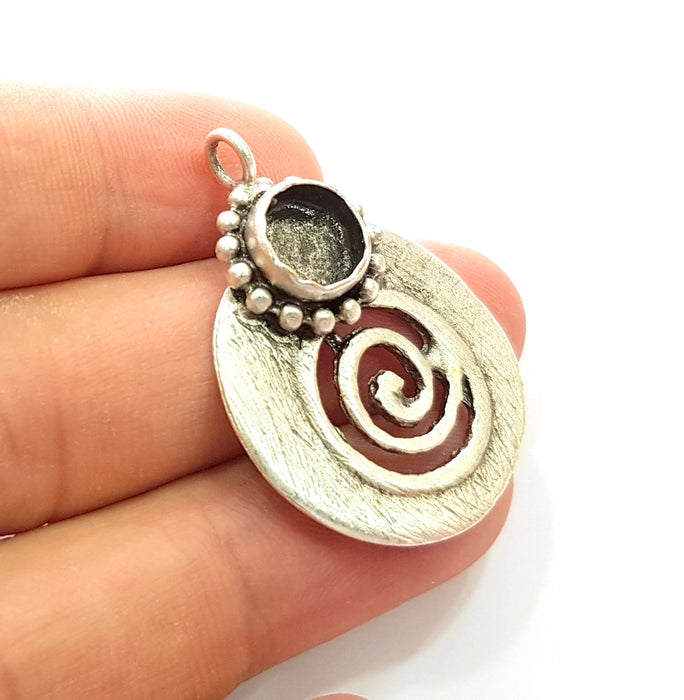 Silver Pendant Blank Bezel Base Setting Necklace Blank Resin Blank Mountings Antique Silver Plated Brass ( 34x23mm )  G8472