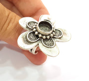 Silver Ring Blank Base Bezel Settings Cabochon Base Mountings Adjustable (10mm Blank) , Antique Silver Plated Brass G8479