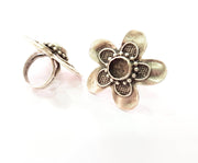 Silver Ring Blank Base Bezel Settings Cabochon Base Mountings Adjustable (10mm Blank) , Antique Silver Plated Brass G8479