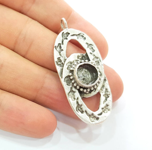 Silver Pendant Blank Bezel Base Setting Necklace Blank Resin Blank Mountings Antique Silver Plated Brass ( 47x17mm )  G8481