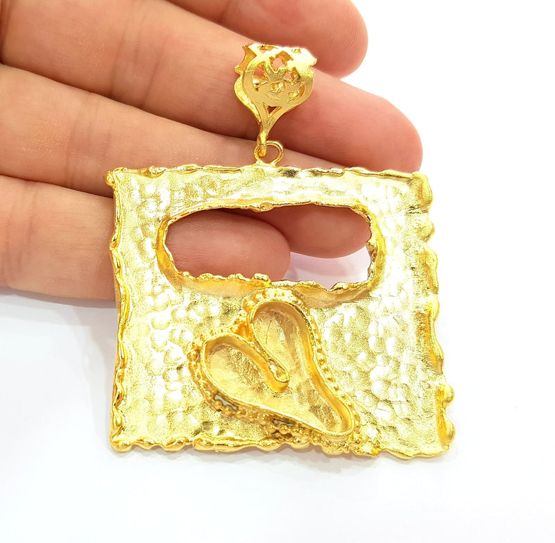 Gold Pendant Blank Base Setting Necklace Blank Resin Blank Mountings Gold Plated Brass ( 58x52mm blank ) G8496