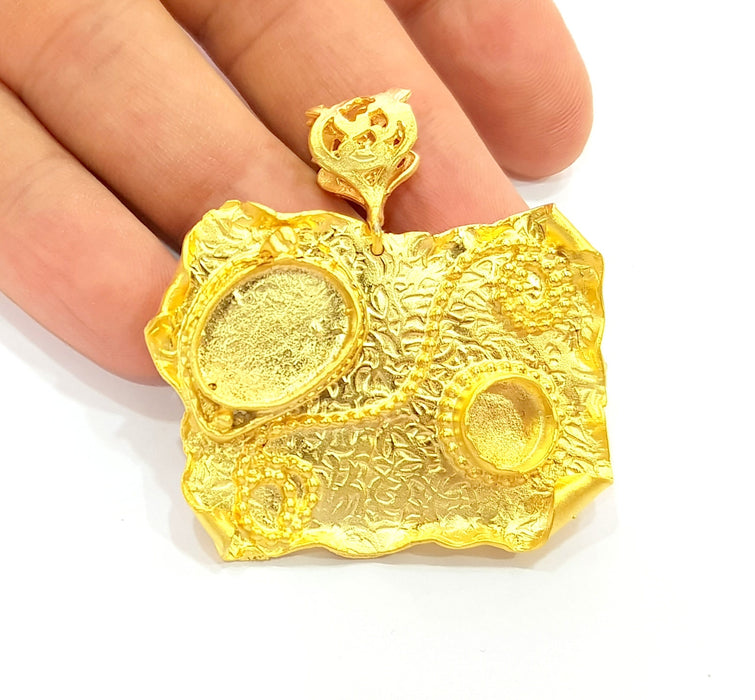 Gold Pendant Blank Base Setting Necklace Blank Resin Blank Mountings Gold Plated Brass ( 52x50mm blank ) G8497