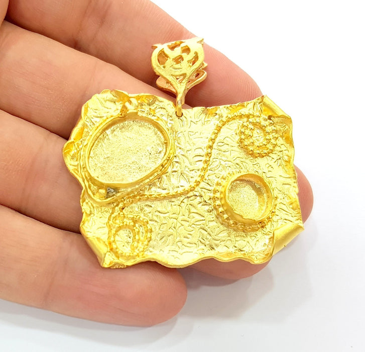 Gold Pendant Blank Base Setting Necklace Blank Resin Blank Mountings Gold Plated Brass ( 52x50mm blank ) G8497