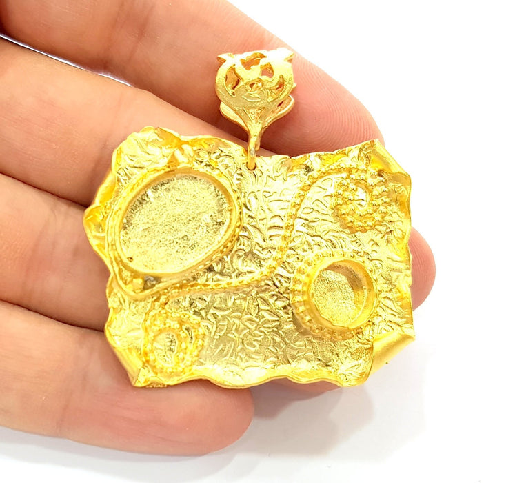 Gold Pendant Blank Base Setting Necklace Blank Resin Blank Mountings Gold Plated Brass ( 52x50mm blank ) G8497