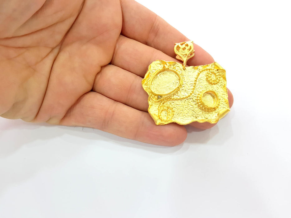 Gold Pendant Blank Base Setting Necklace Blank Resin Blank Mountings Gold Plated Brass ( 52x50mm blank ) G8497