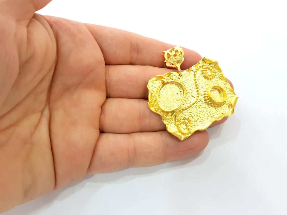 Gold Pendant Blank Base Setting Necklace Blank Resin Blank Mountings Gold Plated Brass ( 52x50mm blank ) G8497