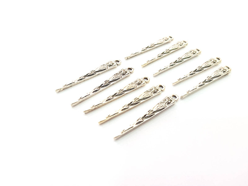 10 Spike Charms Silver Charms Antique Silver Plated Charms (38x5mm) G9095