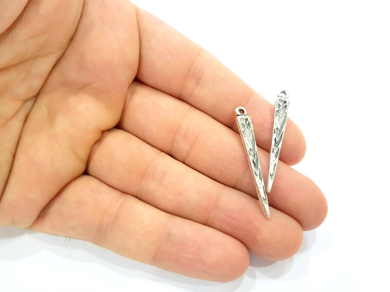 50 Silver Charms Antique Silver Plated Charms (38x5mm) G9095