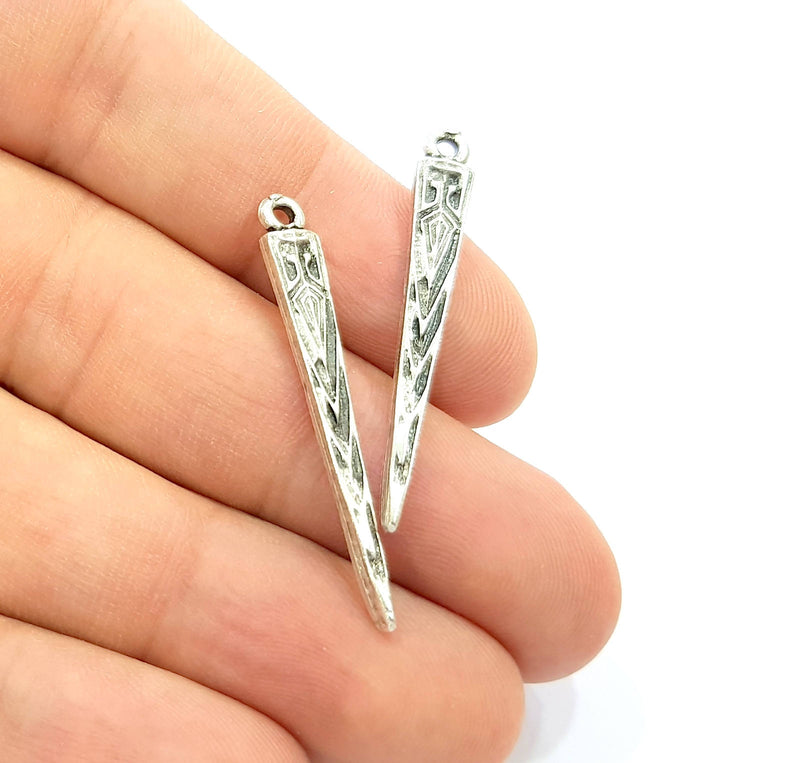 20 Spike Charms Silver Charms Antique Silver Plated Charms (38x5mm) G9095